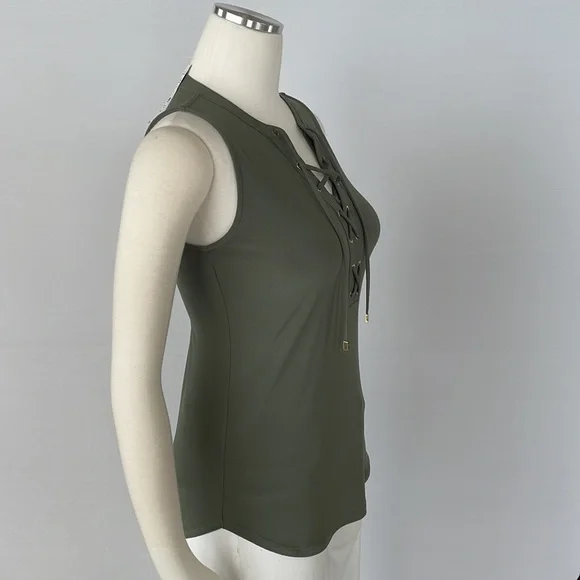 NWT WHBM Olive lace up matte Jersey top X Small - Picture 9 of 14